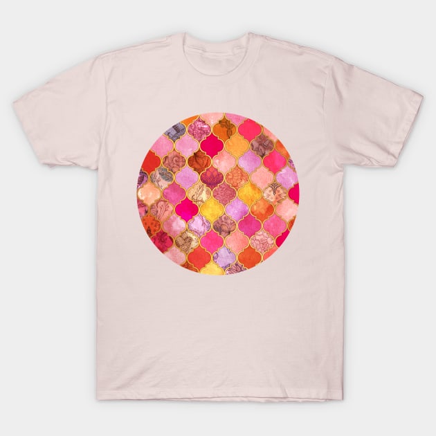 Hot Pink, Gold, Tangerine & Taupe Decorative Moroccan Tile Pattern T-Shirt by micklyn